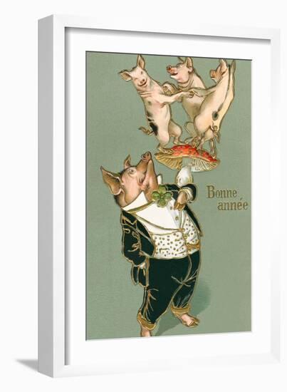 Bonne Annee, Dancing Pigs--Framed Art Print