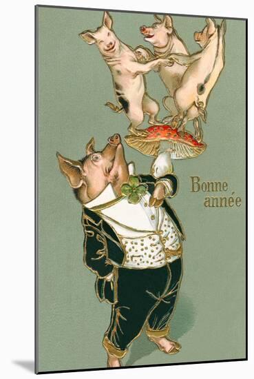 Bonne Annee, Dancing Pigs-null-Mounted Art Print