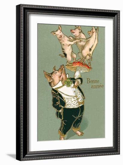 Bonne Annee, Dancing Pigs-null-Framed Art Print