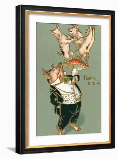 Bonne Annee, Dancing Pigs-null-Framed Art Print