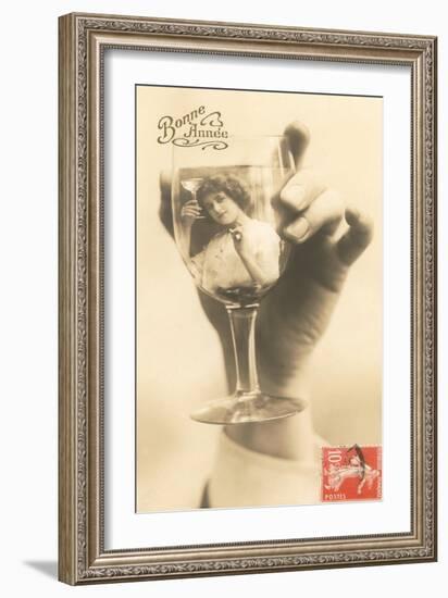 Bonne Annee, Girl in Wine Glass-null-Framed Art Print