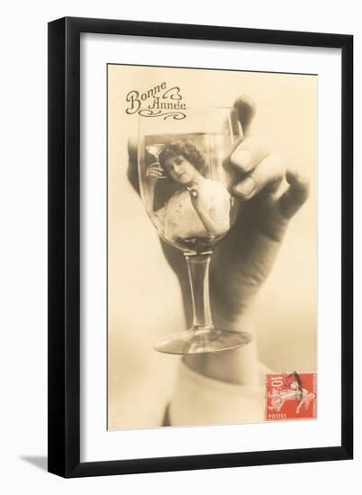 Bonne Annee, Girl in Wine Glass-null-Framed Art Print