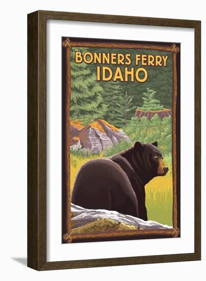 Bonners Ferry, Idaho - Black Bear in Forest-Lantern Press-Framed Art Print