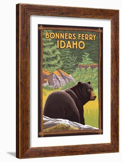 Bonners Ferry, Idaho - Black Bear in Forest-Lantern Press-Framed Art Print