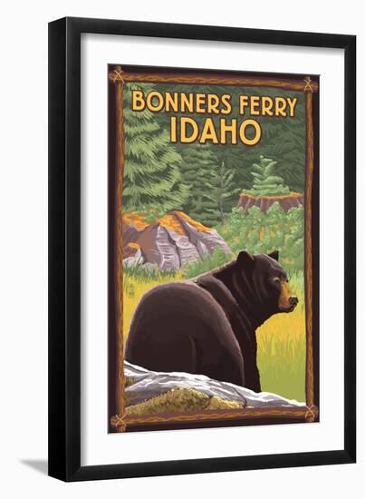 Bonners Ferry, Idaho - Black Bear in Forest-Lantern Press-Framed Art Print