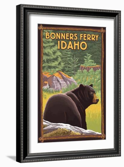 Bonners Ferry, Idaho - Black Bear in Forest-Lantern Press-Framed Art Print