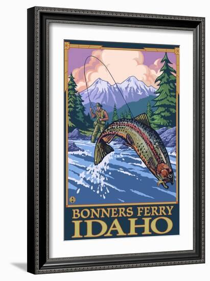 Bonners Ferry, Idaho - Fly Fishing Scene-Lantern Press-Framed Art Print