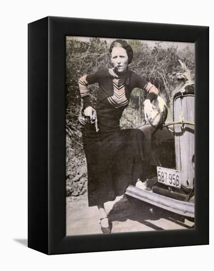Bonnie Parker Posing Tough with a Gun and Cigar, c.1934-null-Framed Premier Image Canvas