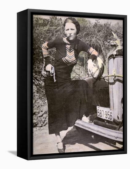 Bonnie Parker Posing Tough with a Gun and Cigar, c.1934-null-Framed Premier Image Canvas