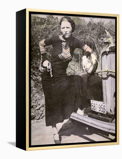 Bonnie Parker Posing Tough with a Gun and Cigar, c.1934-null-Framed Premier Image Canvas