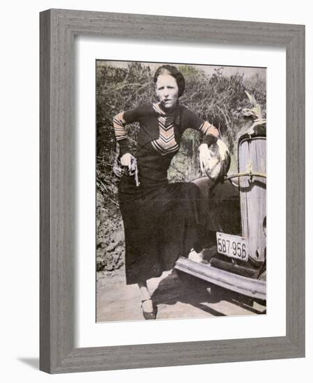 Bonnie Parker Posing Tough with a Gun and Cigar, c.1934-null-Framed Photographic Print