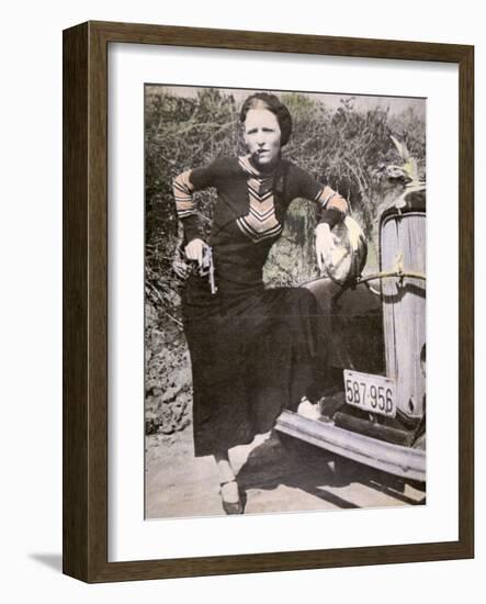 Bonnie Parker Posing Tough with a Gun and Cigar, c.1934-null-Framed Photographic Print