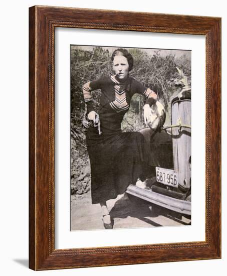 Bonnie Parker Posing Tough with a Gun and Cigar, c.1934-null-Framed Photographic Print