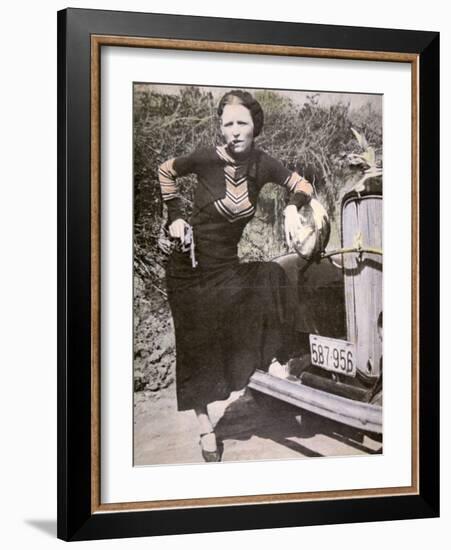 Bonnie Parker Posing Tough with a Gun and Cigar, c.1934-null-Framed Photographic Print