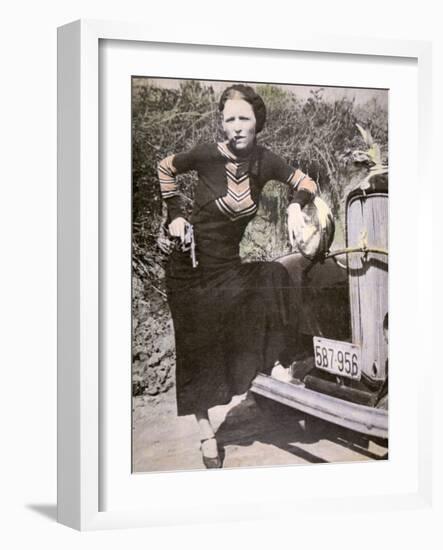 Bonnie Parker Posing Tough with a Gun and Cigar, c.1934-null-Framed Photographic Print