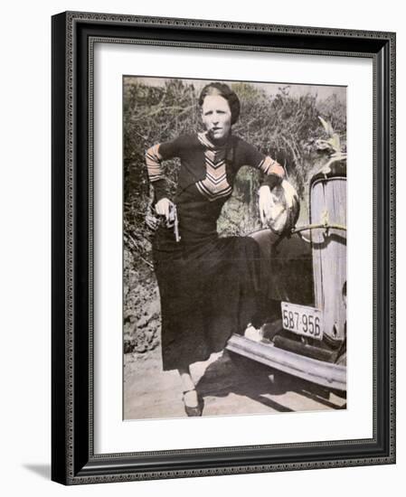 Bonnie Parker Posing Tough with a Gun and Cigar, c.1934-null-Framed Photographic Print