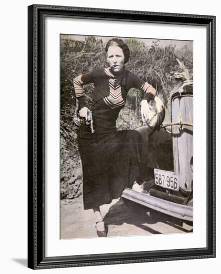 Bonnie Parker Posing Tough with a Gun and Cigar, c.1934-null-Framed Photographic Print