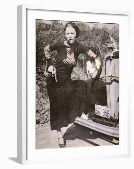 Bonnie Parker Posing Tough with a Gun and Cigar, c.1934-null-Framed Photographic Print