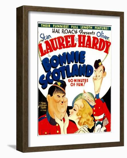 Bonnie Scotland, Oliver Hardy, June Lang, Stan Laurel on Window Card, 1935-null-Framed Photo