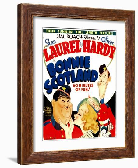 Bonnie Scotland, Oliver Hardy, June Lang, Stan Laurel on Window Card, 1935-null-Framed Photo