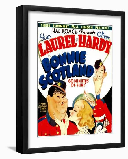 Bonnie Scotland, Oliver Hardy, June Lang, Stan Laurel on Window Card, 1935-null-Framed Photo