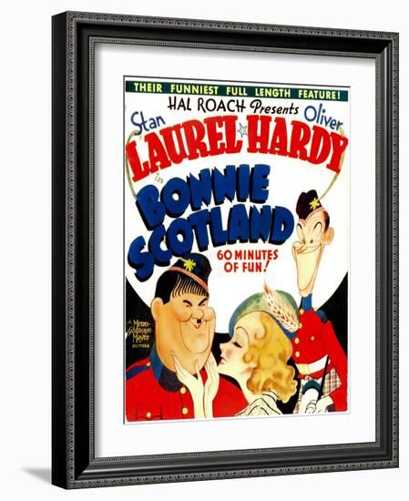 Bonnie Scotland, Oliver Hardy, June Lang, Stan Laurel on Window Card, 1935-null-Framed Photo