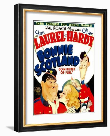 Bonnie Scotland, Oliver Hardy, June Lang, Stan Laurel on Window Card, 1935-null-Framed Photo