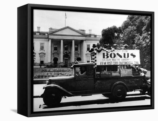 Bonus Army Veterans from Chattanooga, Parade Past White House in a Truck, May 18, 1932-null-Framed Stretched Canvas