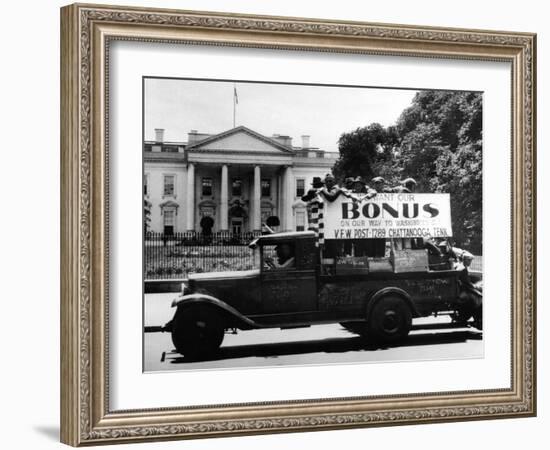 Bonus Army Veterans from Chattanooga, Parade Past White House in a Truck, May 18, 1932-null-Framed Photo