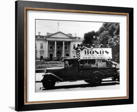 Bonus Army Veterans from Chattanooga, Parade Past White House in a Truck, May 18, 1932-null-Framed Photo