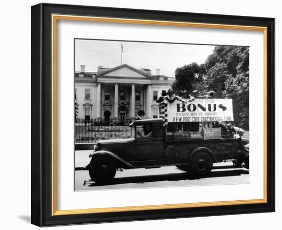 Bonus Army Veterans from Chattanooga, Parade Past White House in a Truck, May 18, 1932-null-Framed Photo