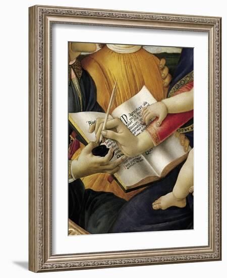 Book and Act of Writing, Detail from Madonna and Child with Angels or Madonna of Magnificat-Sandro Botticelli-Framed Giclee Print