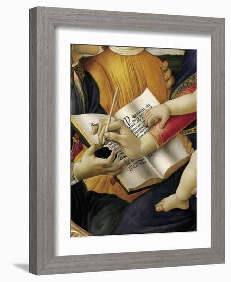 Book and Act of Writing, Detail from Madonna and Child with Angels or Madonna of Magnificat-Sandro Botticelli-Framed Giclee Print