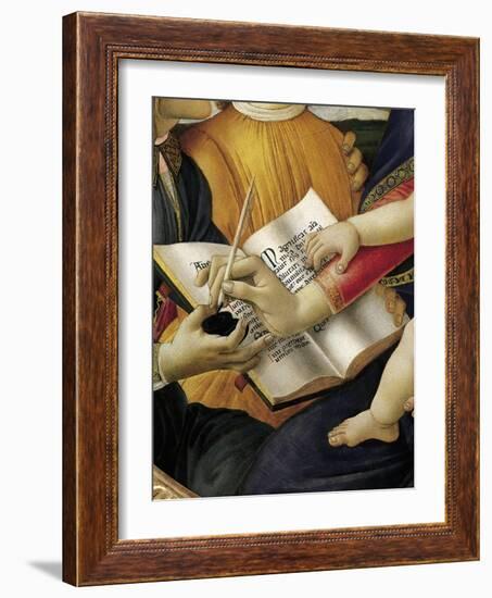 Book and Act of Writing, Detail from Madonna and Child with Angels or Madonna of Magnificat-Sandro Botticelli-Framed Giclee Print