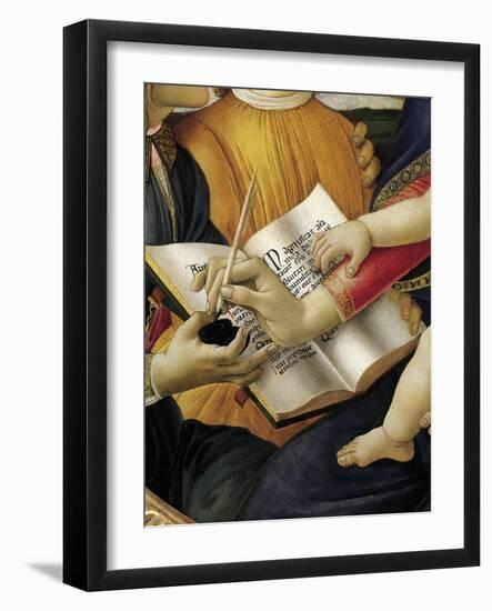 Book and Act of Writing, Detail from Madonna and Child with Angels or Madonna of Magnificat-Sandro Botticelli-Framed Giclee Print