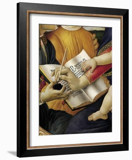 Book and Act of Writing, Detail from Madonna and Child with Angels or Madonna of Magnificat-Sandro Botticelli-Framed Giclee Print