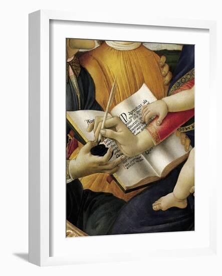 Book and Act of Writing, Detail from Madonna and Child with Angels or Madonna of Magnificat-Sandro Botticelli-Framed Giclee Print