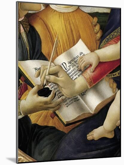 Book and Act of Writing, Detail from Madonna and Child with Angels or Madonna of Magnificat-Sandro Botticelli-Mounted Giclee Print