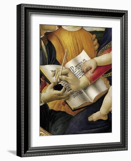 Book and Act of Writing, Detail from Madonna and Child with Angels or Madonna of Magnificat-Sandro Botticelli-Framed Giclee Print