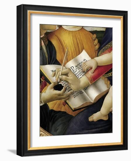 Book and Act of Writing, Detail from Madonna and Child with Angels or Madonna of Magnificat-Sandro Botticelli-Framed Giclee Print