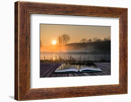 Book Concept Landscape of Lake in Mist with Sun Glow at Sunrise-Veneratio-Framed Photographic Print