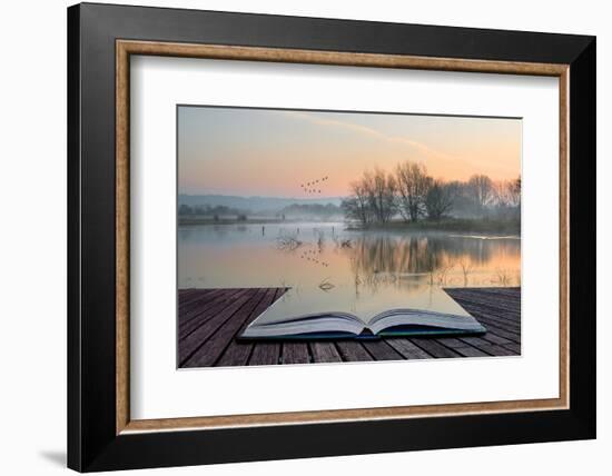 Book Concept Landscape of Lake in Mist with Sun Glow at Sunrise-Veneratio-Framed Photographic Print