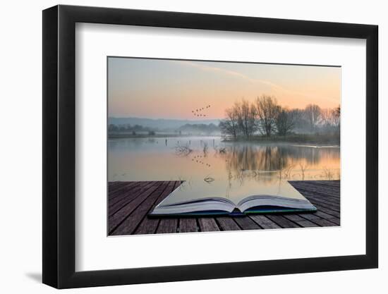 Book Concept Landscape of Lake in Mist with Sun Glow at Sunrise-Veneratio-Framed Photographic Print