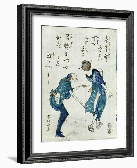 Book Illustration Depicting Two Characters-Katsushika Hokusai-Framed Giclee Print