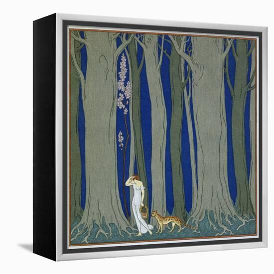 Book Illustration of a Woman and a Leopard in the Forest by Georges Barbier-Stapleton Collection-Framed Premier Image Canvas