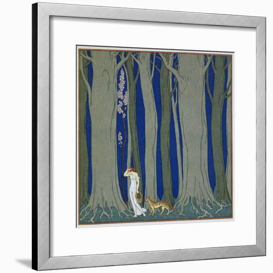 Book Illustration of a Woman and a Leopard in the Forest by Georges Barbier-Stapleton Collection-Framed Premium Giclee Print