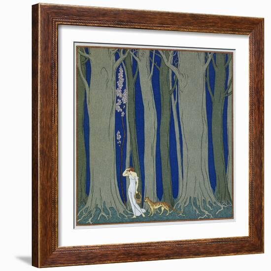 Book Illustration of a Woman and a Leopard in the Forest by Georges Barbier-Stapleton Collection-Framed Premium Giclee Print