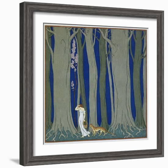 Book Illustration of a Woman and a Leopard in the Forest by Georges Barbier-Stapleton Collection-Framed Giclee Print