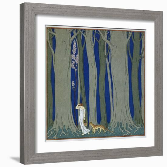 Book Illustration of a Woman and a Leopard in the Forest by Georges Barbier-Stapleton Collection-Framed Giclee Print
