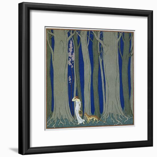 Book Illustration of a Woman and a Leopard in the Forest by Georges Barbier-Stapleton Collection-Framed Giclee Print